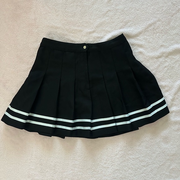 Black Pleated Skirt with White Stripes - Picture 1 of 3